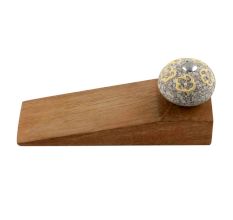 2 Pieces Light Yellow Floral Crackle Wooden Door Stopper